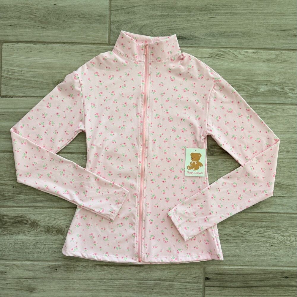 Happy Camp3r Pink Ditsy Floral zip Jacket M Coquette Cottagecore NWT